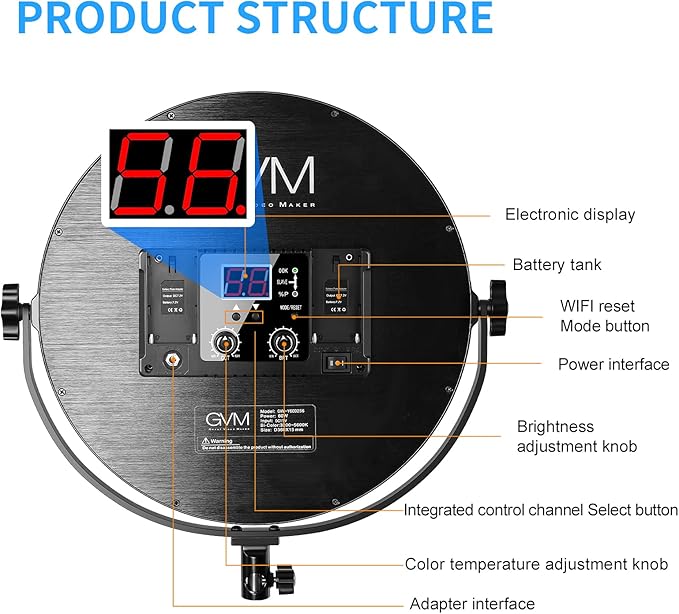 GVM Desk Mount LED Video Light, 10'' Round Key Light with Built-in Diffuser and LCD Display, Bi-Color Professional Light for Game/Studio/Streaming/YouTube Video Shooting, APP Control CRI 97+
