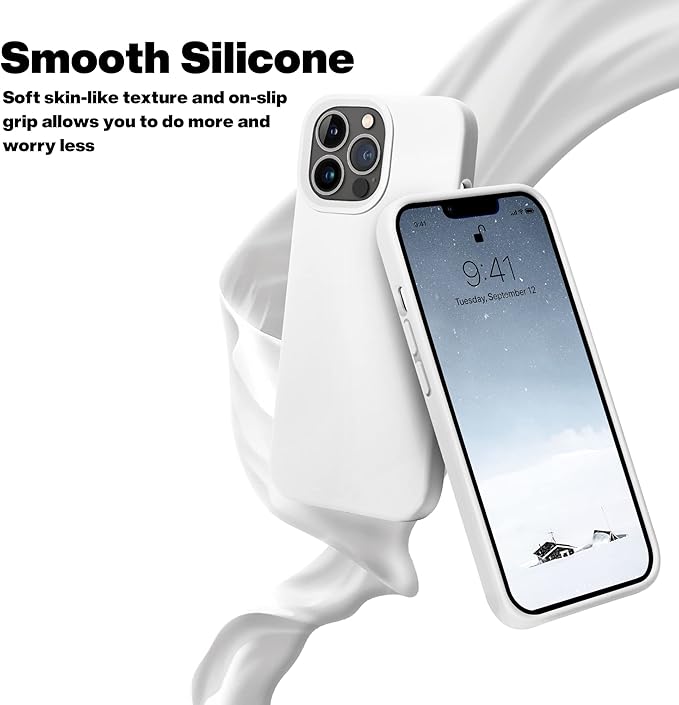 OTOFLY Compatible with iPhone 13 Pro Case, Liquid Silicone Slim Protective Shockproof Phone Case Cover with Anti-Scratch Microfiber Lining, 6.1 inch, White
