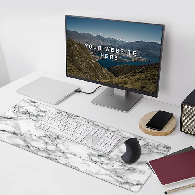 Black and White Marble Mouse Pads XXL Extended Mousepad with Stitched Edges Non-Slip Rubber Base Computer Keyboard Pad Desk Mat for Home Office Desk Decor, 35.4" X 15.7"
