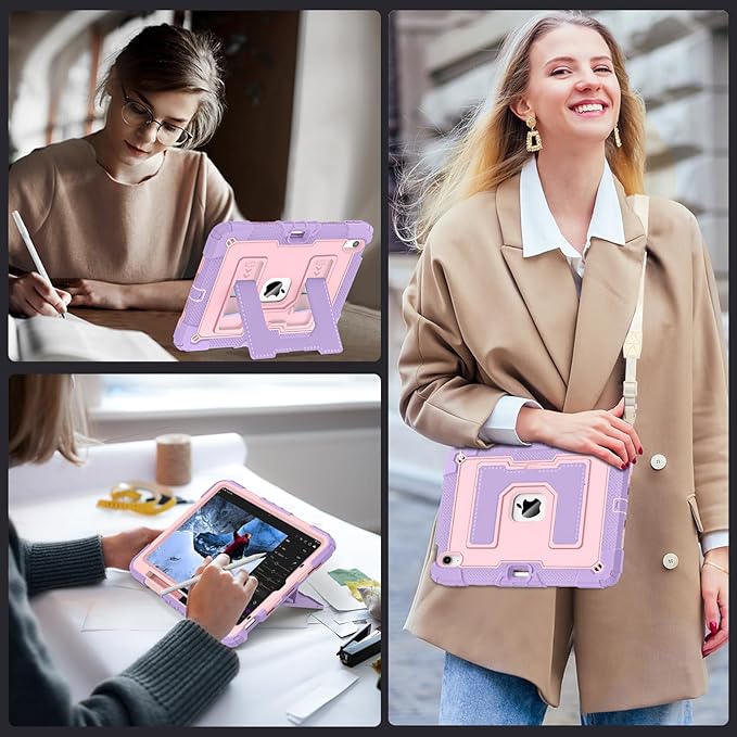 for iPad Air 11 Inch M4 (2026) /M3 (2025) /M2 (2024) iPad Air 5th/4th Generation Case 10.9 Inch 2022/2020,Military Grade Shockproof iPad Case Air 11 Inch with Pen Holder, Purple Rosegold