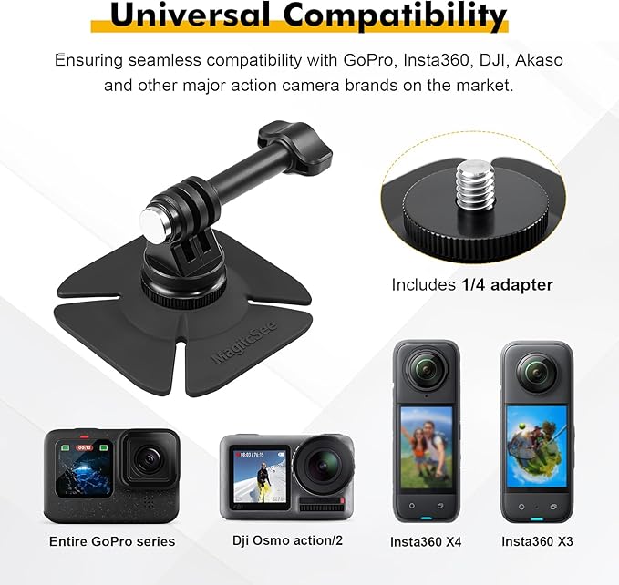 Adhesive Helmet Camera Mount Fits for GoPro Hero 13, Insta360 X5/X4/X3 and DJI Action Sports Cameras, Flexible Sticky Accessories Bracket Base for Motorcycle, Surfboard, Snowboard, 2 Pack