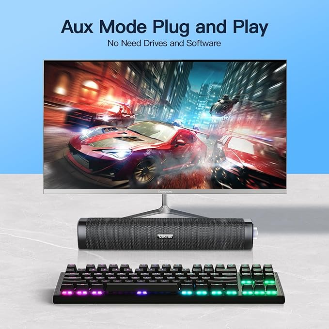 Uakinat USB Computer Speakers,Computer Speakers with 3.5 mm aux,Wired USB Powered & Colorful LED Lights with Switch Button,Surround Sound Portable SoundBar for Monitor Laptop Phone(Black)