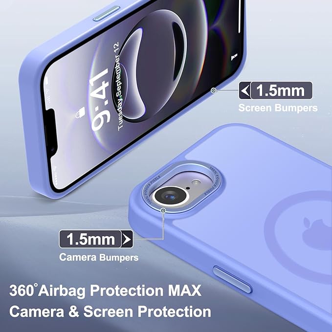 Newfuture Designed for iPhone 17e Case & iPhone 16e Case with Magnetic [13 FT Military Drop Protection] [Compatible with Magsafe] Translucent Shockproof with Anti-Fingerprint Phone Case, Light Purple
