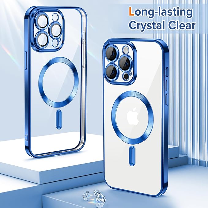 Hython Magnetic Clear for iPhone 13 Pro Case with Camera Lens Protector [Compatible with MagSafe] Luxury Plating Edge Slim Soft TPU Cover Protective Phone Case for iPhone 13 Pro 6.1", Deep Blue