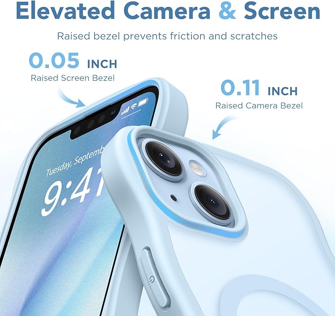 CAPRARO Cute for iPhone 13 Case & iPhone 14 Case, Compatible with MagSafe, [Curly Wave Edge] [Camera Protection] [14 FT Drop Protection] Magnetic for iPhone 13/14 6.1 Inch, Light Blue