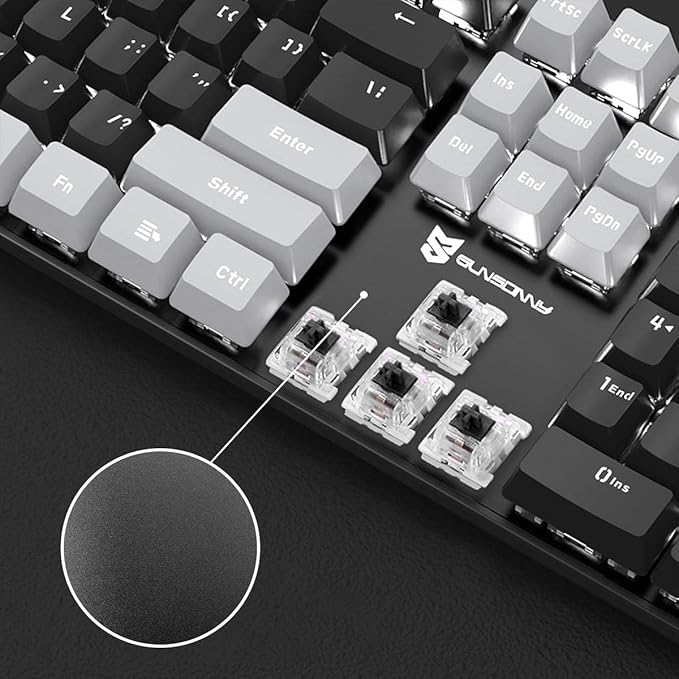 Merdia LED Backlit Full Size Wired Mechanical Gaming Keyboard | Black Switch 104 Keys US Layout Hot Swappable Full Size Mechanical Keyboard | White LED Backlit PC Gaming Keyboards (Black & Grey Color)