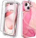 Diaclara Designed for iPhone 15 Plus Case 6.7 Inch, Full Body Rugged Case with Built-in Touch Sensitive Anti-Scratch Screen Protector + Glass Camera Lens Protector for iPhone 15 Plus,Water Pink