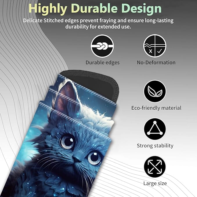 Extended Non-Slip Mouse Pad + Mouse Wrist Rest + Lace-Shaped Coaster Set, Ergonomic Design, Suitable for Desk and Home Gaming Table Mat, Galaxy Cat