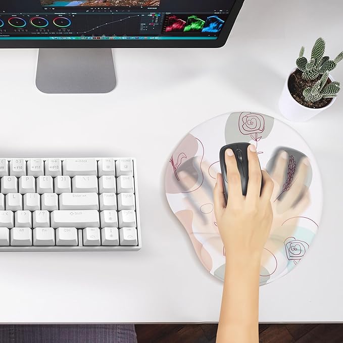 Ergonomic Mouse Pad with Wrist Support,Cute Floral Pattern Mouse Pads with Wrist Rest,Comfortable Mouse Pad for Home Office Gaming Work Computers Laptop with Non-Slip PU Base (Rose Fantasy)