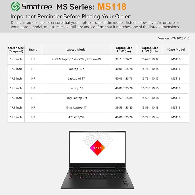 Smatree MS118 Hard EVA Protective Sleeve Case with Stand Compatible for 17.3 inch Envy Laptop 17t/17, OMEN 17, HP 470 G9/G10 Notebook PC, HP Laptop 17/17t/17z, Anti-Shock and Waterproof Notebook Bag