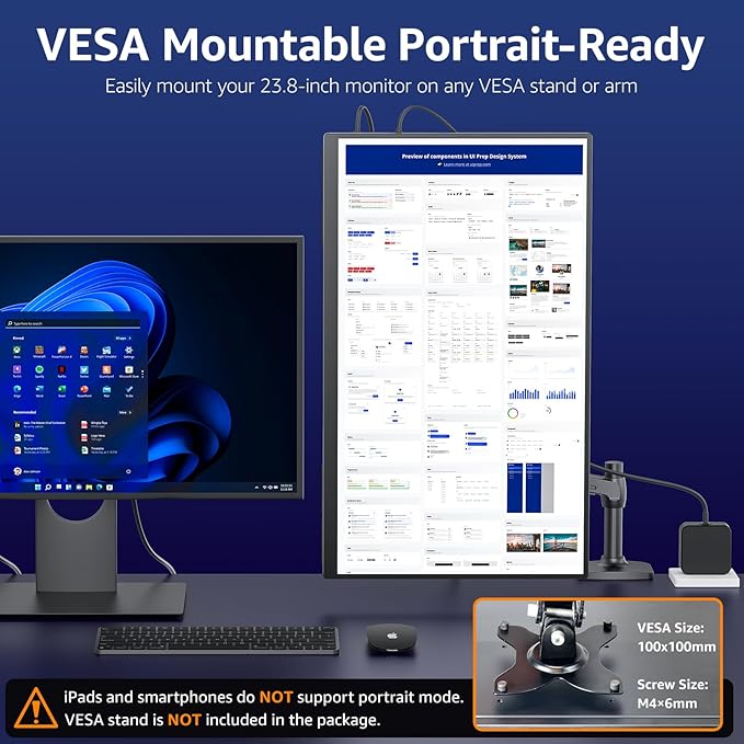 VisionOwl Portable Monitor for Laptop, IPS USB-C HDMI Travel Second Monitor for MacBook Pro Air, PC, PS5, Xbox, Portable Second Screen, Built-in Kickstand, Speakers, VESA Mountable, 23.8 Inch