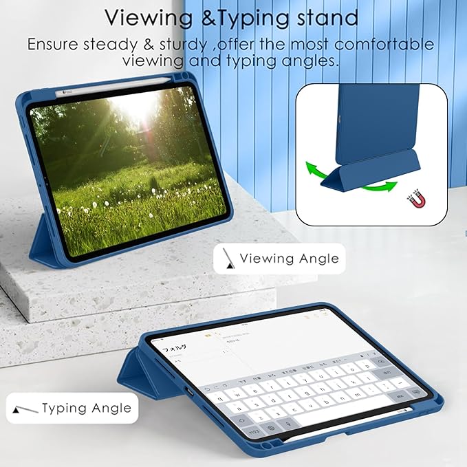 ZryXal New iPad Pro 13 Inch Case (M5) 2025 / (M4) 2024 with Pencil Holder, Smart iPad Case [Support Pencil Pro and Pencil (USB-C)], Support Touch ID and Auto Wake/Sleep (New Navy Blue)