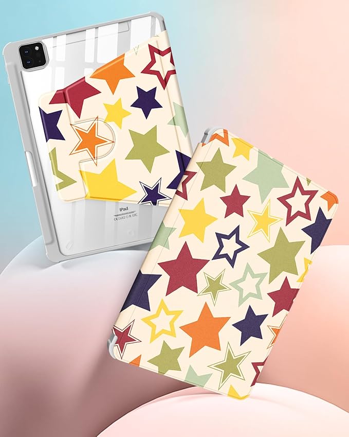 Uppuppy for iPad Air 11 inch Case(Air M4 2026, 8th Gen/M3 2025/M2)/Air 5th/4th Gen 10.9", for iPad Pro 11 inch Case(4th/3rd/2nd/1st Gen) - 360 Rotating Smart Folio Cover with Pencil Holder, Stars