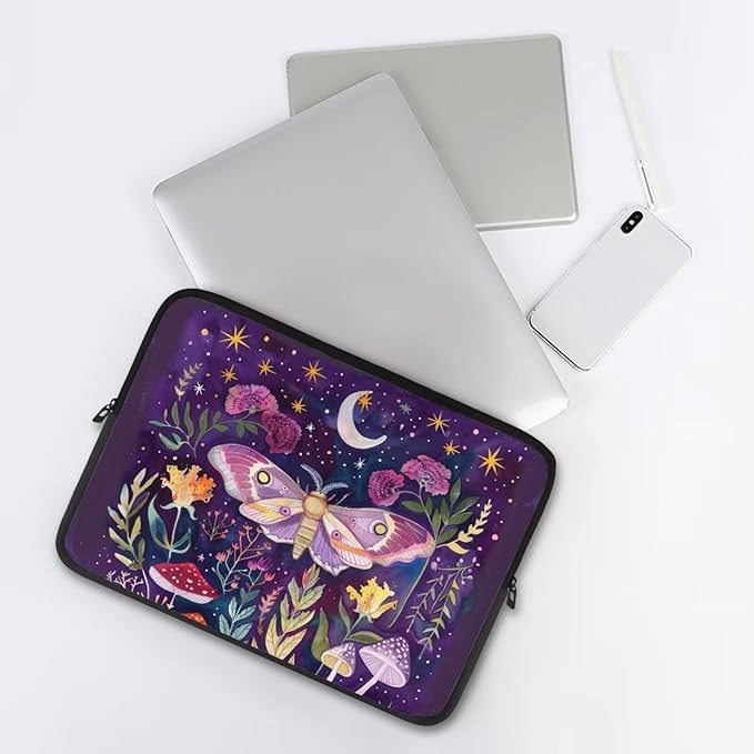 Butterfly Mushroom Laptop Protective Sleeve for Women 17 inch Computer Sleeve Bag Cute Portable Lap Top Case Suitable for Travel School Office Neatly Organizers Purple