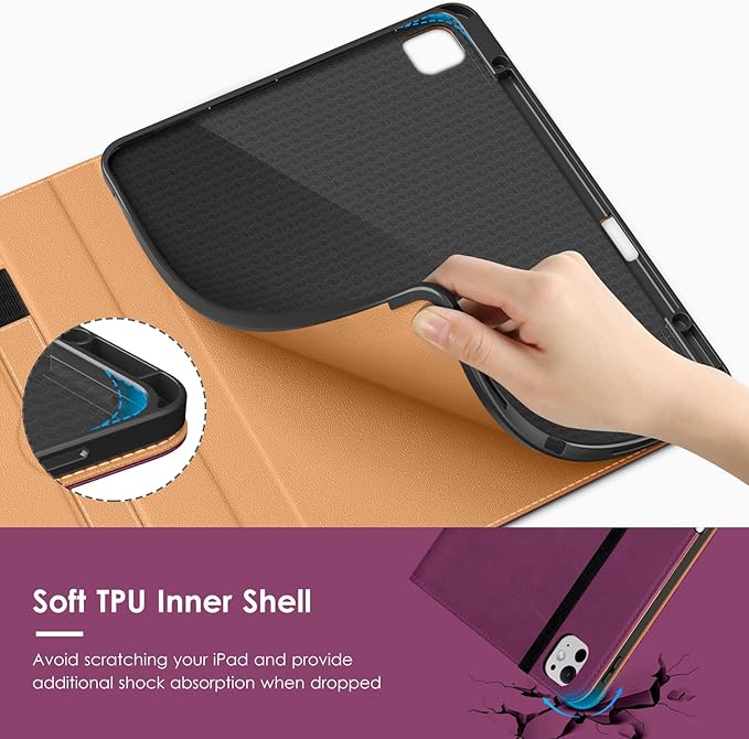 VIKESI Case for iPad Pro 13-inch M5 or M4 Released in 2025 or 2024, Leather Stand Cover with Apple Pencil Holder, Auto Wake/Sleep, Multiple Viewing Angles, Built in Hand Strap & Pocket,Purple
