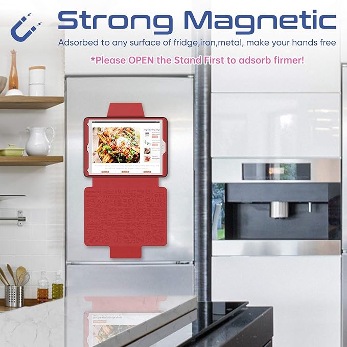 SEYMAC stock Case for iPad 6th/5th Generation/Air 2/Pro 9.7'', Strong Magnetic Auto Sleep Shockproof Case with Absorbing Multi-Angles Stand, Pen Holder, Card Slot (Red)
