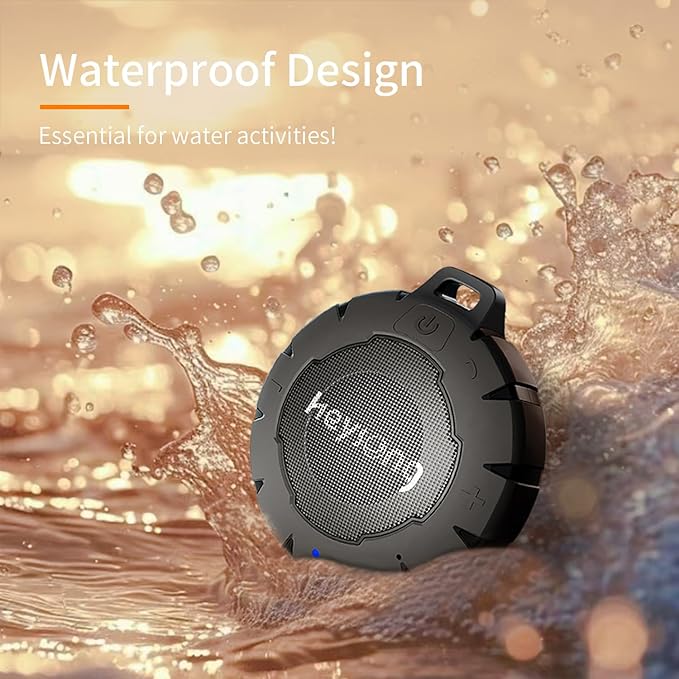 HEYSONG Waterproof Shower Speaker, Durable & Lightweight Portable with HD Sound, Stereo Pairing, Wireless Outdoor for Pool, Beach, Hiking, Kayaking, Gift for Men, Women
