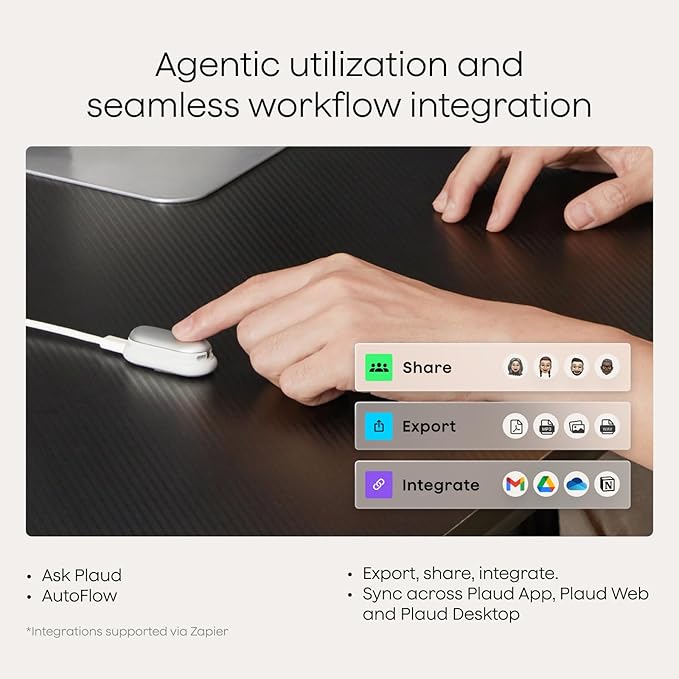 Plaud NotePin Voice Recorder, AI Voice Recorder, AI Note Taker, AI Transcribe & Summarize, Support 112 Languages, for Meetings, Lectures, Professionals, Teams, Lunar Silver, Non-S Version