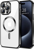 Hython Magnetic Clear for iPhone 15 Pro Case with Camera Lens Protector [Compatible with MagSafe] Luxury Plating Edge Slim Soft TPU Cover Protective Phone Case for iPhone 15 Pro 6.1", Black