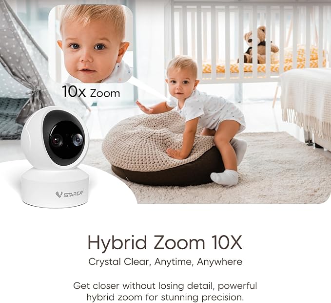 VSTARCAM Dual Lens Indoor Security Camera, 2K QHD with 10X Zomm, 360° Pan-Tilt 2.4GHz with Color Night Vision, Motion Detection, Real-time Alerts, 2-Way Audio, Cloud & SD Card Storage(up to 256GB)