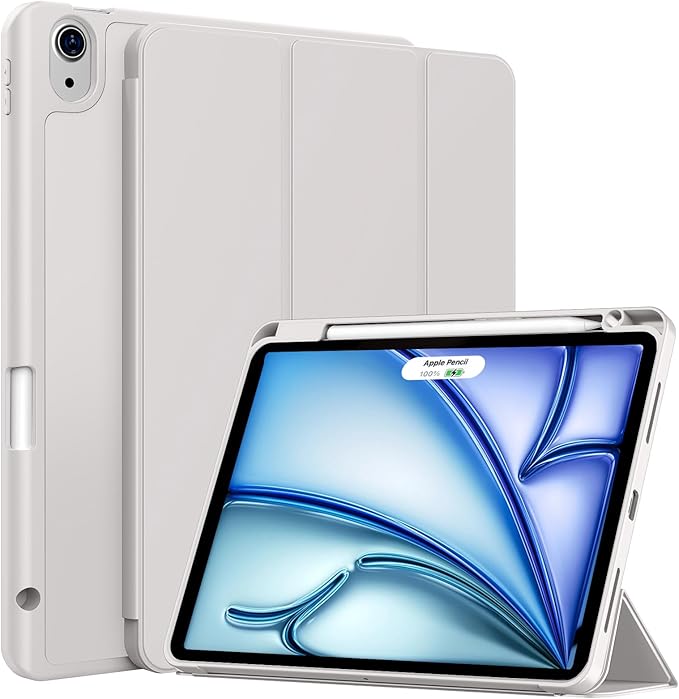 Case for iPad Air 11-Inch M4/M3/M2 2026/2025/2024, iPad Air 5/4 (2022/2020 5th/4th Generation 10.9-Inch) with Pencil Holder, Slim Stand Soft Back Support Touch ID, Auto Wake/Sleep, Gray