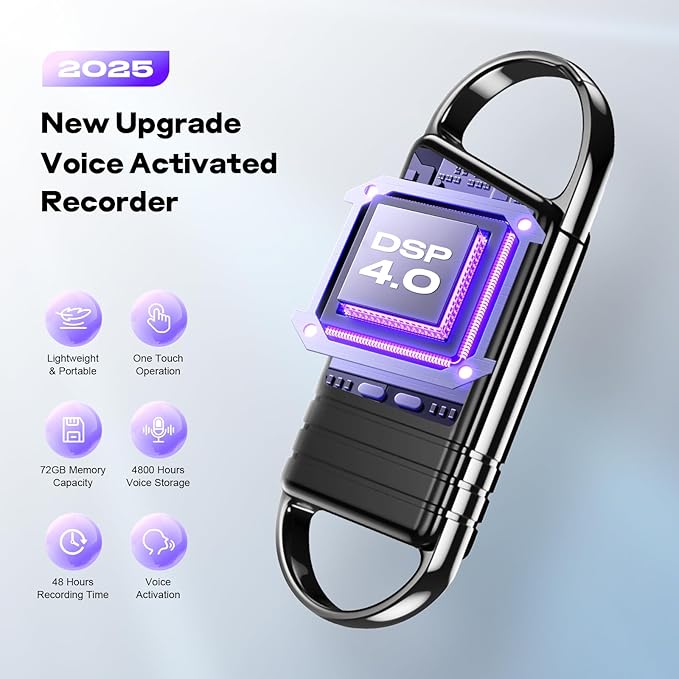 72GB Digital Voice Recorder - Xelarvex Voice Activated Recorder AI-Intelligent Noise Reduction, 4800 Hours Recording Device, Audio Recorder for Lectures/Interviews/Meetings