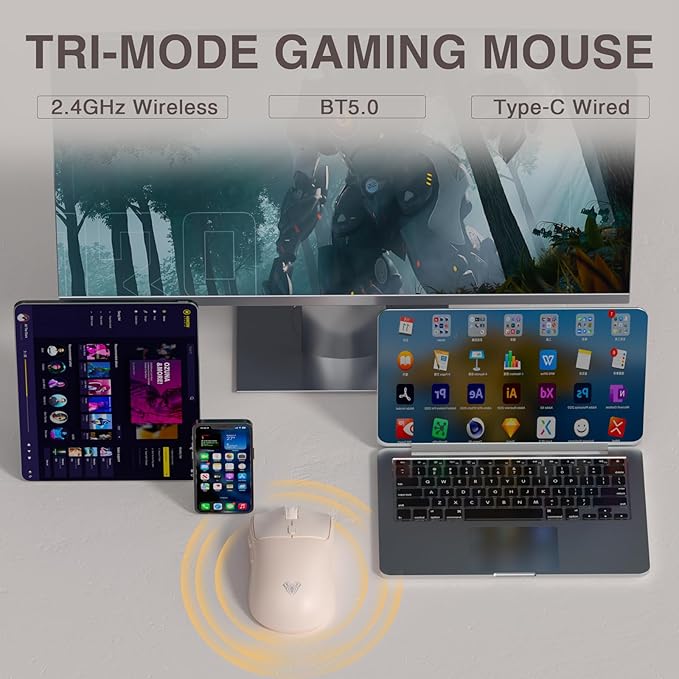 AULA SC580X Wireless Gaming Mouse, Tri-Mode 2.4G/BT5.0/USB-C Gaming Mice with 12000 DPI, 6 Programmable Buttons, Rechargeable Computer Mouse for Laptop/PC/Mac/Tablet