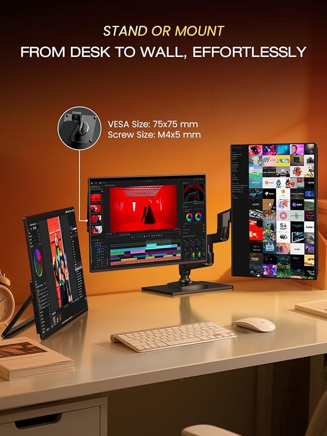 UPERFECT 24.5" Portable Monitor 240Hz Gaming Monitor 2000:1 Contrast FreeSync 0.1ms Fast IPS Large Screen, Built-in 180° Adjustable Stand/VESA, USB-C HDMI Second Screen for Laptop, Phone, Game Console