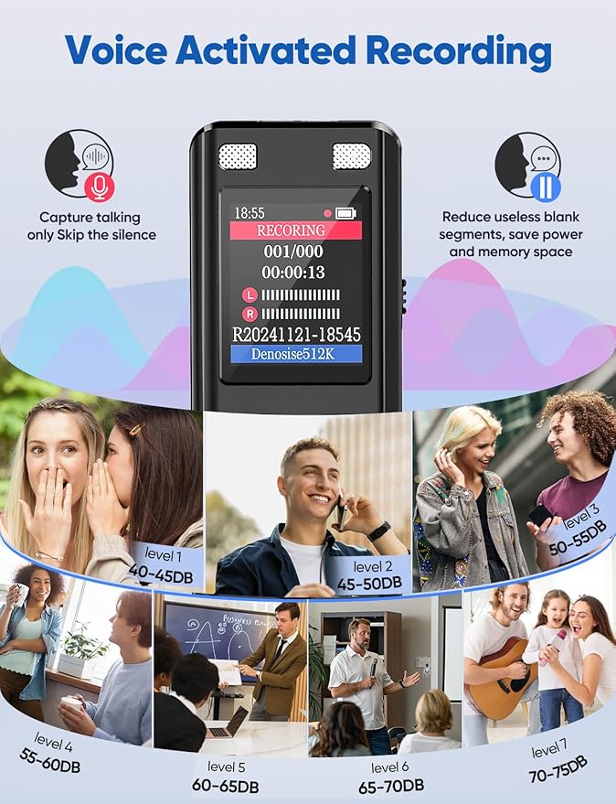 Voice Recorder - 128GB 9280 Hours Voice Activated Recorder Device with Playback, Noise Reduction, MP3 Player & Password - for Lectures, Meetings, Interviews