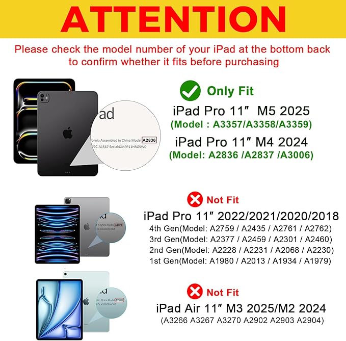 ProCase for iPad Pro 11 Inch Case M5 2025/M4 2024 5th Gen with Pencil Holder, iPad Pro 11"(Model: A3357/A3358/A3359/A2836/A2837/A3006) Trifold Stand Smart Folio with Soft TPU Back Cover -Purple