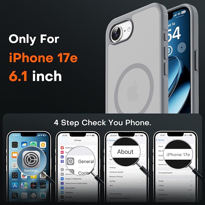 TOCOL for iPhone 17e Case, Compatible with Magsafe, Military Drop Protection, Slim Translucent Matte Shockproof for iPhone 17 e Case 6.1 inch (Gray)