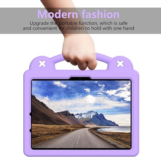 Dteck iPad Air 13"/Pro 13" 2024 M4/Pro 12.9 6th/5th/4th/3rd Gen Case - Cartoon Panda Shockproof Rugged Lightweight Convertible Stand With Handles, Kid-Friendly, Light Purple