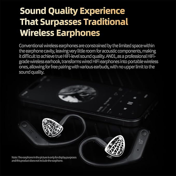 CCA KZ AN01 Active Noise Cancellation Wireless IEM Bluetooth Adapter, Bluetooth 5.4 Module, 40Hrs Playback Sport Earhook for KZ ZS10 PRO/ZSN Pro X/AS16 PRO X/Castor/EDX Pro, CRA/C12(0.78mm Pin)