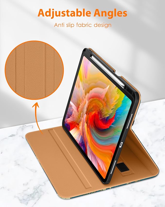 DTTO for iPad Pro 13 inch Case (M5/M4) 2025/2024, Premium Leather Business Folio Stand Cover with Pencil Holder - Auto Wake/Sleep & Multiple Viewing Angles, Built in Hand Strap & Pocket, Blossom