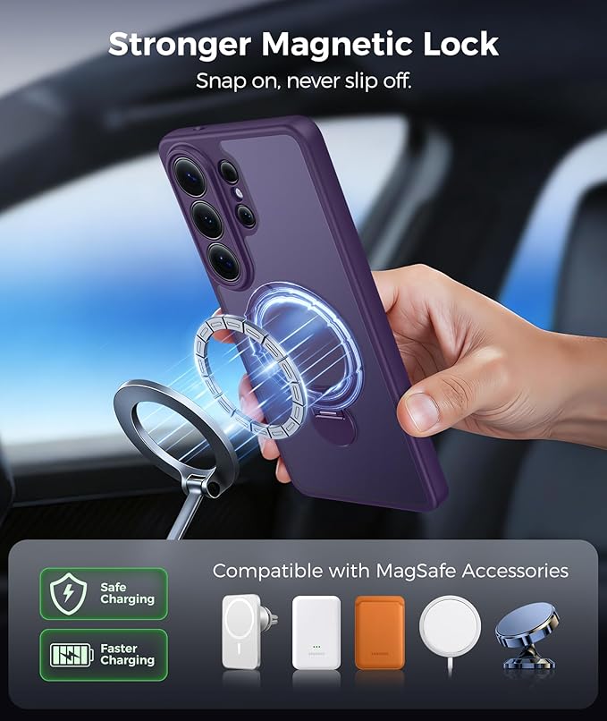 FNTCASE for Samsung Galaxy S26-Ultra Case: [360 Spin Magnetic Stand] [Compatible with Magsafe] [Screen Protector] Translucent Matte Military Grade Shockproof Full Camera Protective Phone Cover -Purple
