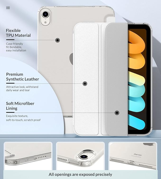 MoKo Case Fit New iPad mini 7 (A17 Pro) 2024, iPad mini 6th Generation Case 2021 (8.3-inch), iPad mini 6 Case, Soft TPU Translucent Frosted Back Cover Case for iPad mini 7th, White