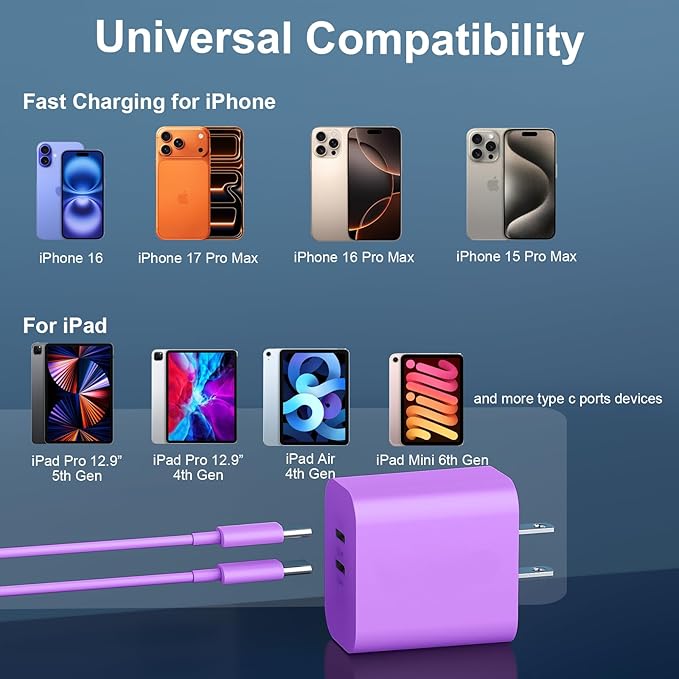 Phone 17 16 15 Charger USB C Wall Charger Block with 10FT USB C Fast Charging Cable for Phone 17 16 15/16 15 Plus/16 15 Pro/17 16 15 Pro Max