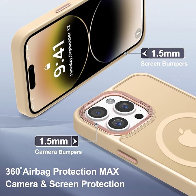 Newfuture Designed for iPhone 14 Pro Max Case with Magnetic [13 FT Military Drop Protection] [Compatible with Magsafe] Slim Translucent Matte Shockproof with Anti-Fingerprint Phone Case, Creamy Yellow