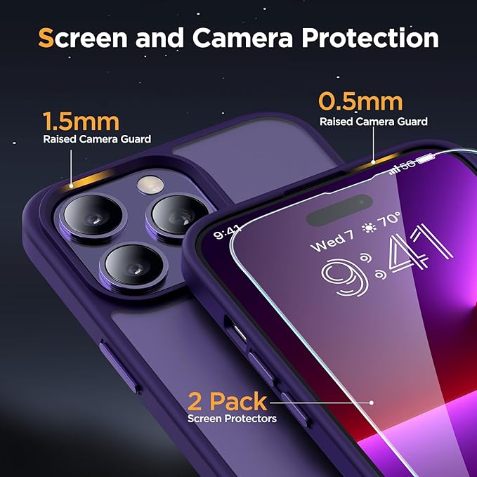 Miracase Magnetic Series for iPhone 13 Pro Max Case [Compatible with MagSafe] [with 2X Screen Protectors] Military-Grade Protection, Anti-Fingerprint, Phone Case for iPhone 13 Pro Max, Dark Purple