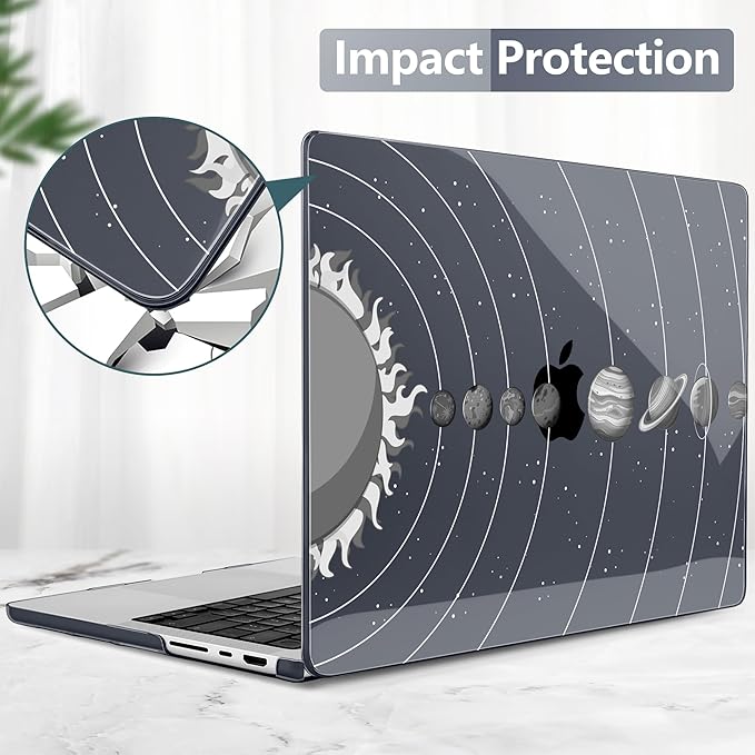 Batianda Case for New MacBook Pro 14 Inch M5 (2025 2026) & 2024 2023 Release [Model A3434 / A3112] - Ultra Slim 1.2mm Glossy Hard Shell Protective Skin Keyboard Cover 4-in-1 Bundle, Solar System Grey