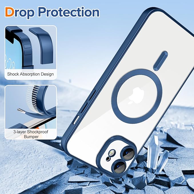 Hython Magnetic Clear for iPhone 11 Case with Camera Lens Protector [Compatible with MagSafe] Luxury Plating Edge Slim Soft TPU Cover Protective Phone Case for iPhone 11 6.1", Matte Deep Blue