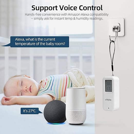 eMylo Zigbee Temperature Humidity Sensor, IP65 Waterproof LED Smart Thermometer Hygrometer for Home Automation, Remote Monitoring, Hub Required, Compatible with Echo Devices with Zigbee Hub Built-in