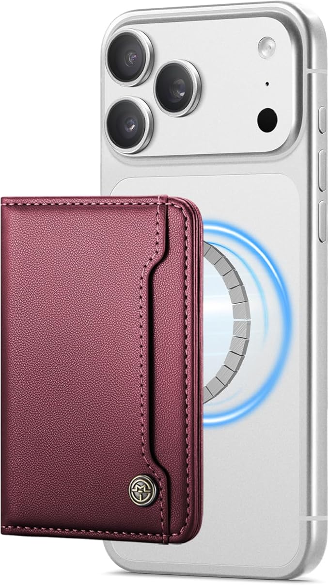 Vinich for Magsafe Wallet Magnetic RFID Blocking Card Holder Compatible with MagSafe Phones and Cases, Strong Magnet Minimalist Phone Wallet for iPhone 17/16/15/14/13/12/Pro/Max/Plus, Wine Red