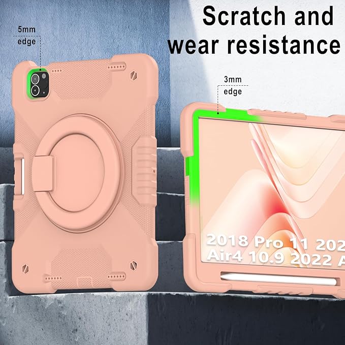 SCSVPN for iPad Air 5th/ 4th Generation 10.9'' Case, iPad Pro 11 Inch Case 4th/3rd/2nd/1st Gen 2022 2021 2020 2018: Protection Kids Cover with Pencil Holder-Stand-Handle-Shoulder Strap, Rose Gold