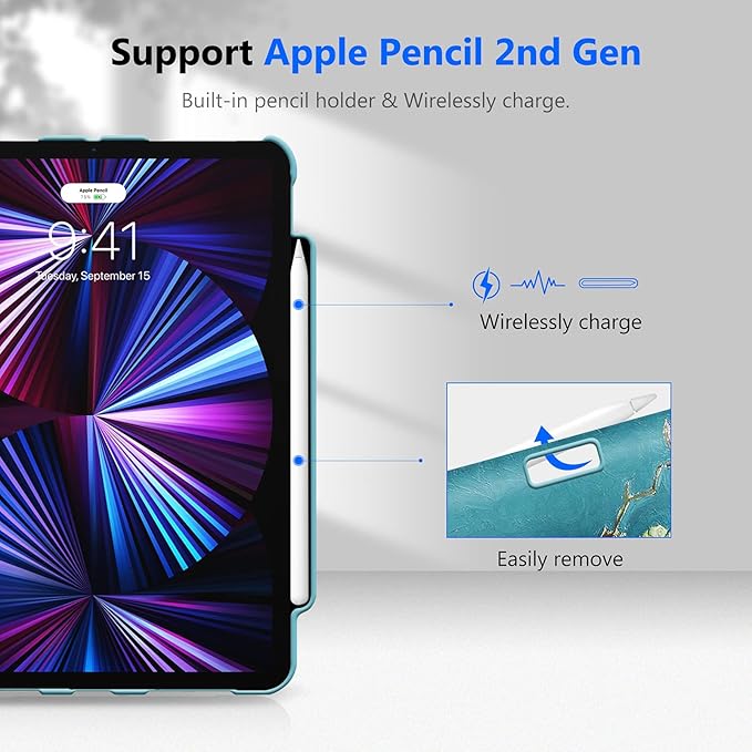 Fintie Rotating Case for iPad Pro 11-inch (4th / 3rd Generation) 2022/2021-360 Degree Swiveling Stand Cover w/Pencil Holder, Auto Sleep/Wake, Also Fit iPad Pro 11" 2nd/1st Gen, Blossom