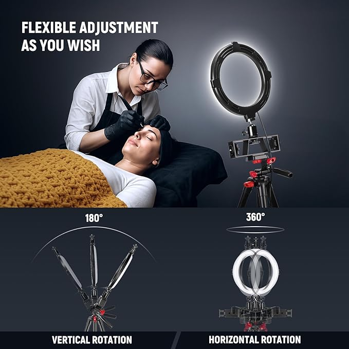 NEEWER Basics 8" Selfie Ring Light with Tripod Stand/2 Phone Holders Compatible with iPhone/3 Cold Shoes/Remote, LED Ringlight Lighting for YouTube TikTok Vlog Video Recording Makeup Streaming, R08
