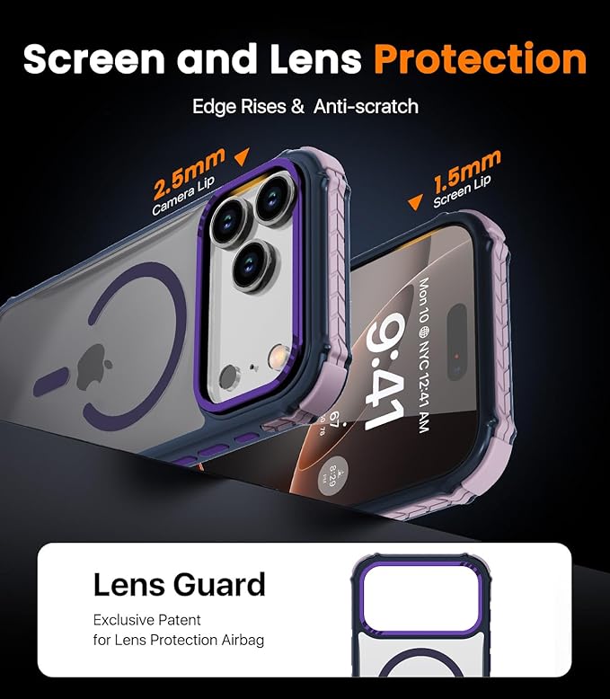 DEERLAMN Strong Magnetic Case for iPhone 17 Pro Max 6.9-Inch,[Compatible with Magsafe][Military Grade Drop Protection] Translucent Matte Shockproof Protective Phone Cover-Frosted Purple
