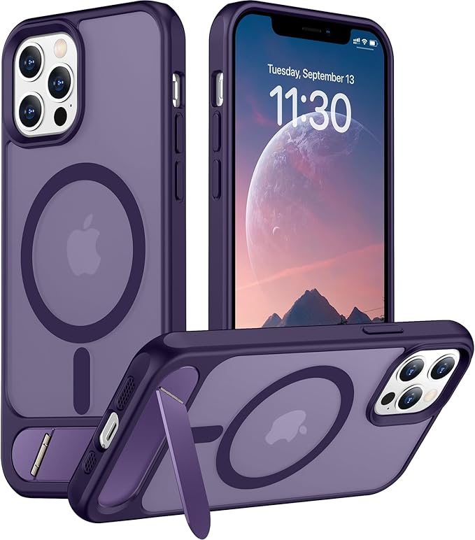 Magnetic Compatible with iPhone 12 Pro Max Case, [Built-in Invisible Kickstand][Compatible with MagSafe][Military Grade Shockproof] Slim Translucent Matte Phone Case for iPhone 12 Pro Max 6.7"