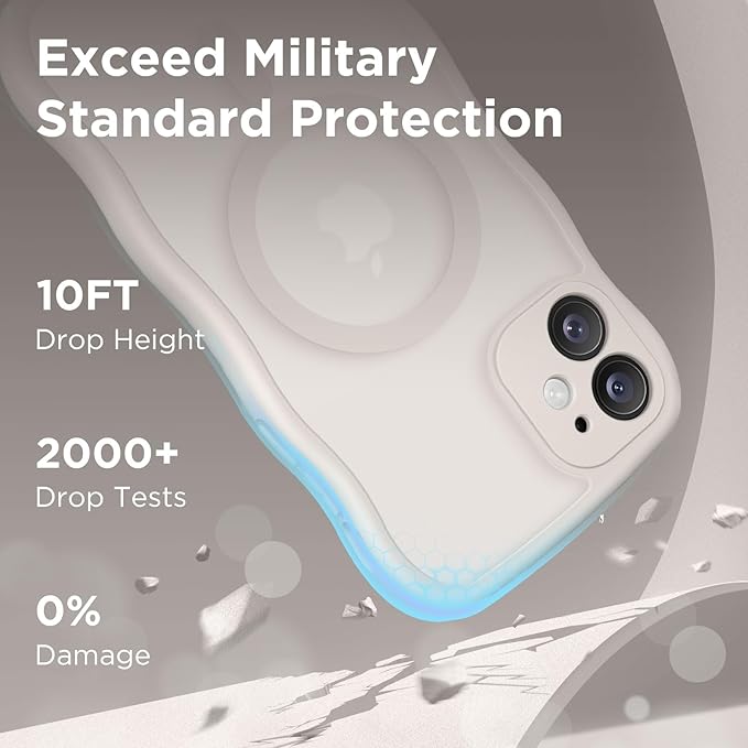 CAPRARO Cute for iPhone 11 Case, Compatible with MagSafe, [Curly Wave Edge] [Full Camera Protection] [14 FT Drop Protection] Magnetic Phone Case for 11 6.1 Inch, Stone
