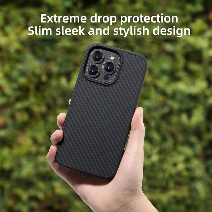 Tigowos Carbon Fiber for iPhone 15 Pro Max Case, Fits magSafe Sturdy Protective Case for iPhone 15 Pro Max Carbon Fiber Aramid Fiber, Supports Wireless Charging, Carbon Fiber Black